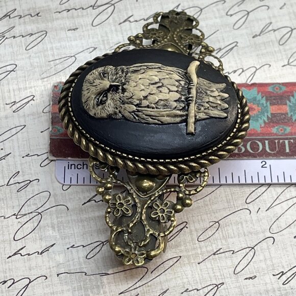 FESTIVAL Owl Barn Tree Gothic Green Wh Cameo Wedding Prom Pin Hair Clip Viking - Picture 7 of 9